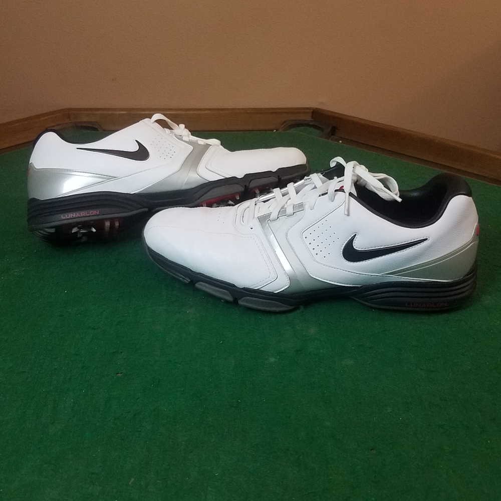 Nike Lunarlon Golf Spikes Mens sz 13 Used White/Silver
